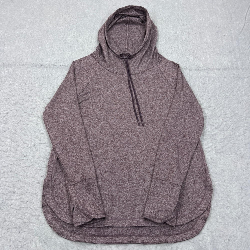 Athleta Uptempo Hoodie Sweatshirt‎ Large Purple Pullover Drawstring High Low Hem